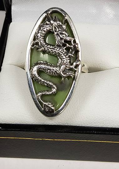 Serpentine Silver Dragon Ring Size 7